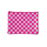Medium Zip Pouch, Fluoro Fuchsia Check