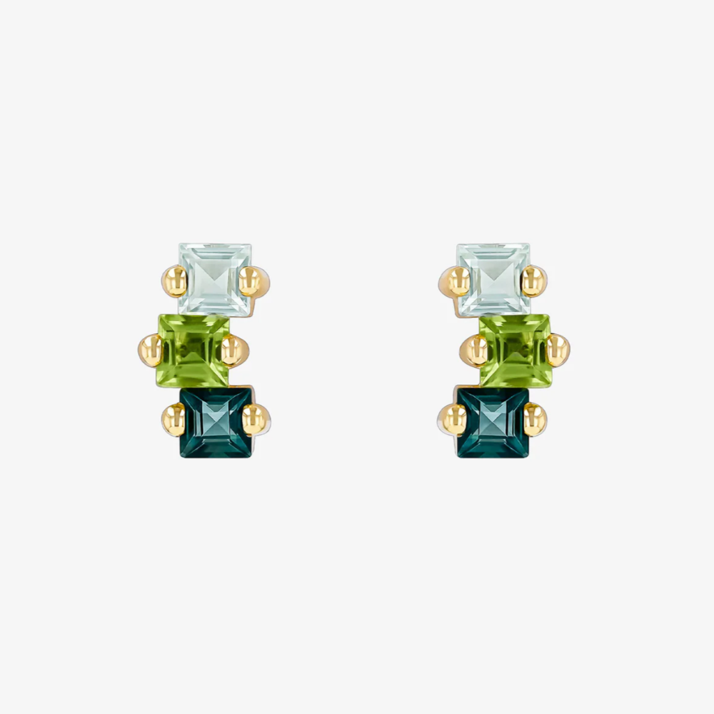 Suzanne Kalan | 14k Ombre Princess Cut Green Gemstone Stud Earrings