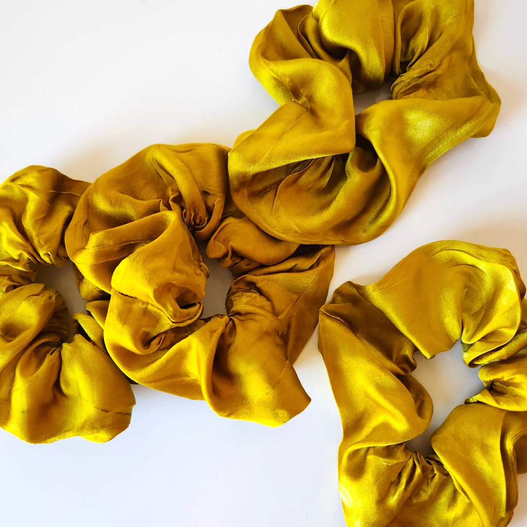 Botanically Dyed Silk Scrunchie, Solid Golden Green