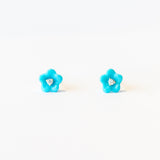 Turquoise and Diamond Blossom Flower Stud Earrings