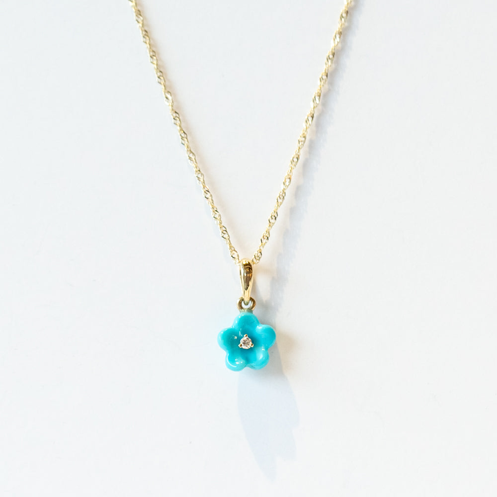 Turquoise and Diamond Blossom Flower Necklace