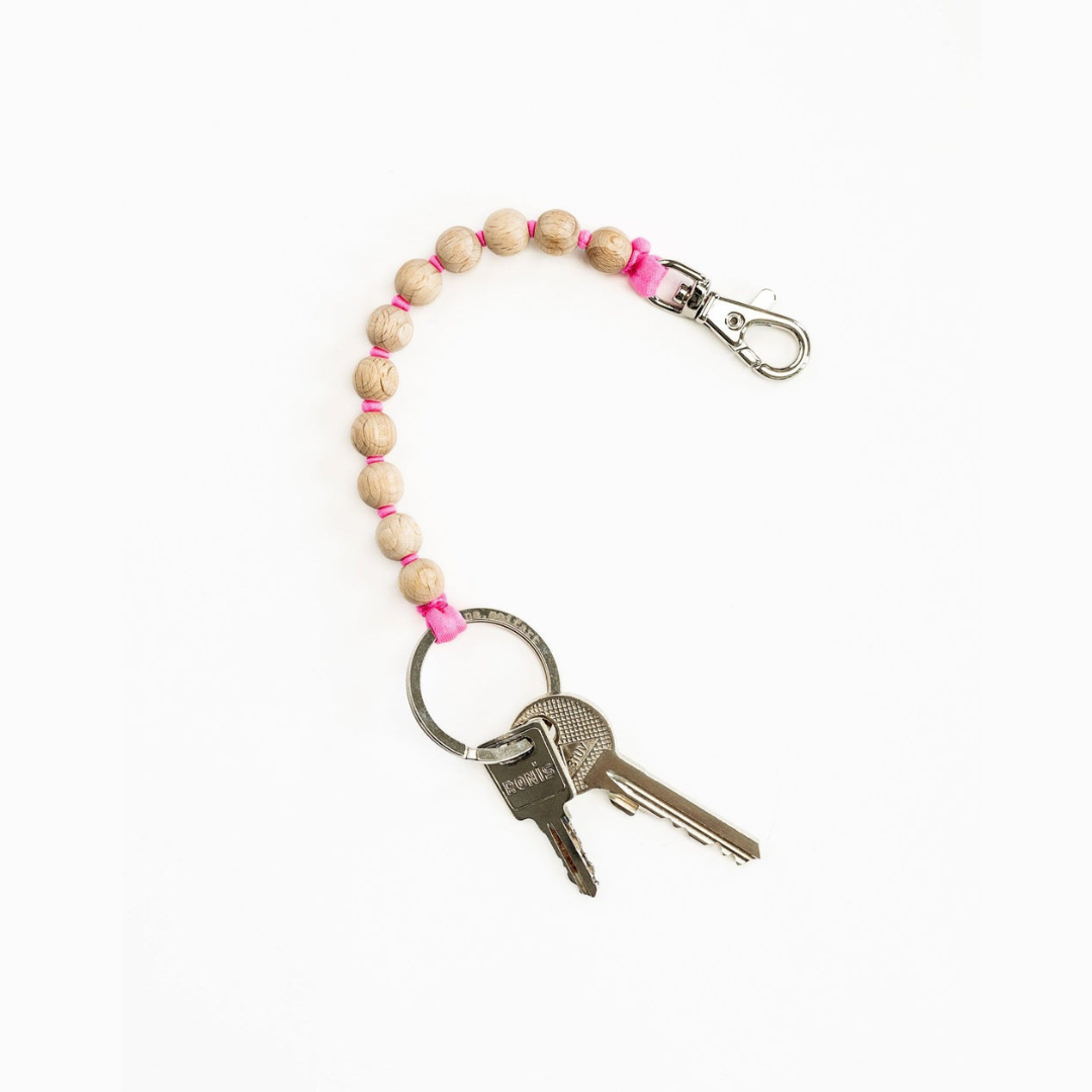 Short Perlen Keychain, Natural Pink