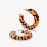 Kate Hoop Earrings, Tortoise Checker