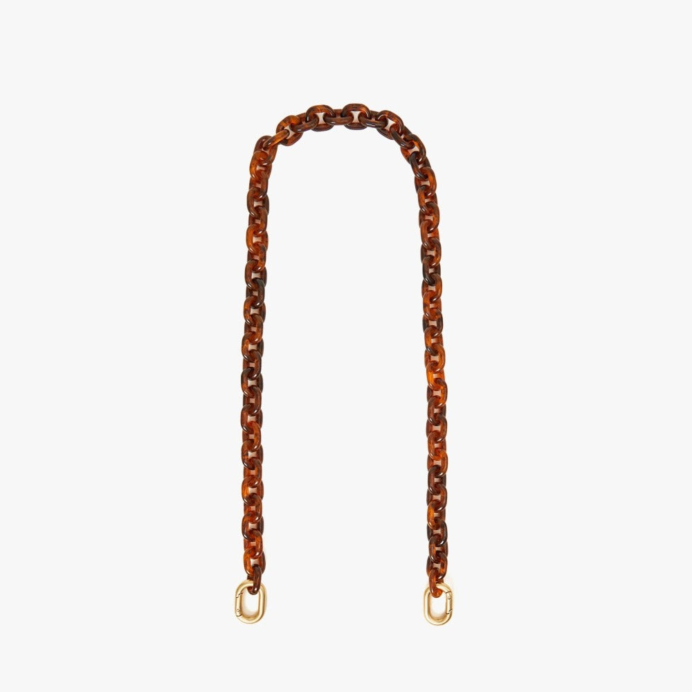 mini link tortoise resin shoulder bag strap with gold hardware