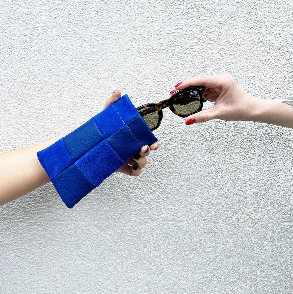 Sunglasses Case, Lapis Check Leather