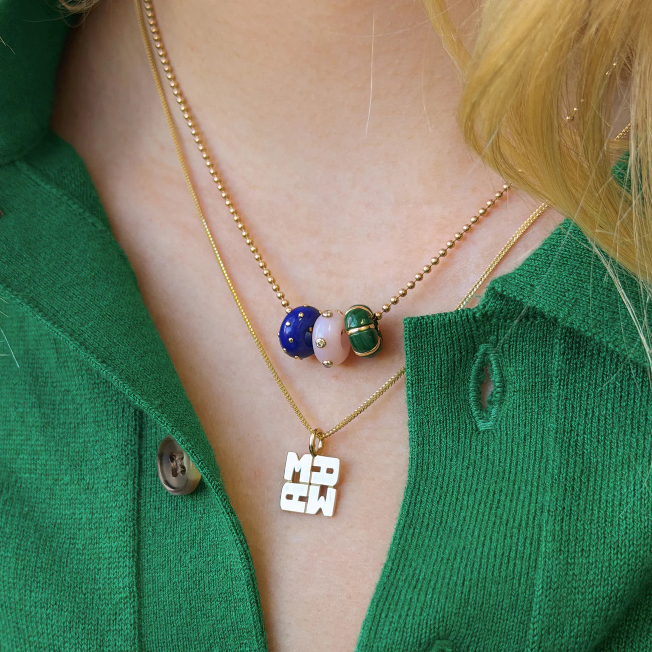 Lapis and Gold Dot Rondelle Bead Charm