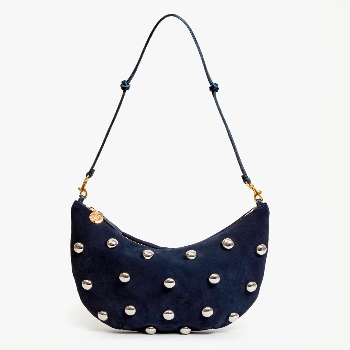 Lune Shoulder Bag, Navy Suede with Studs