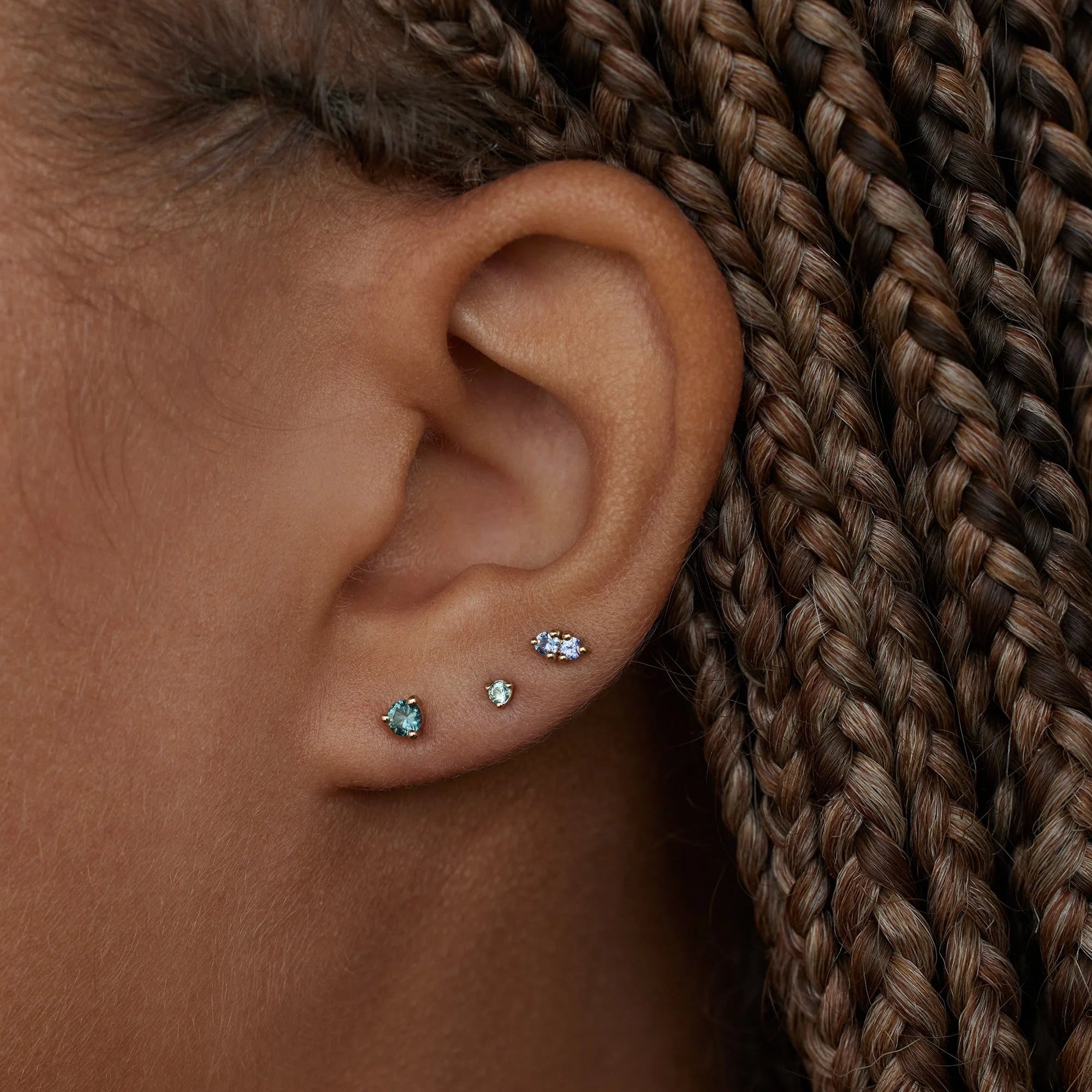 Medium Round Teal Sapphire Stud Earrings