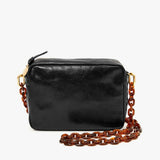 mini link tortoise resin shoulder bag strap with gold hardware