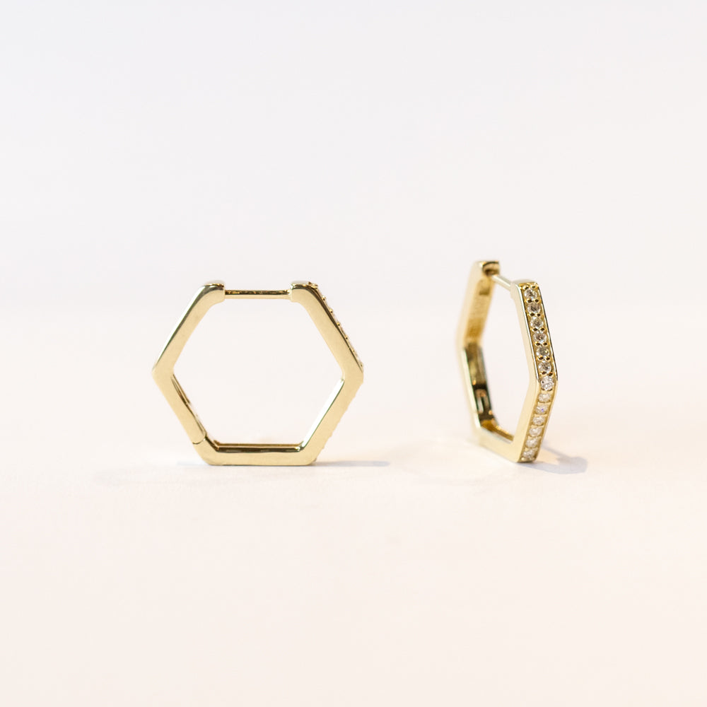 Pave Diamond Hex Hoop Earrings