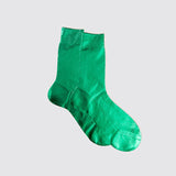One Ribbed Laminated Silk Socks, Emerald