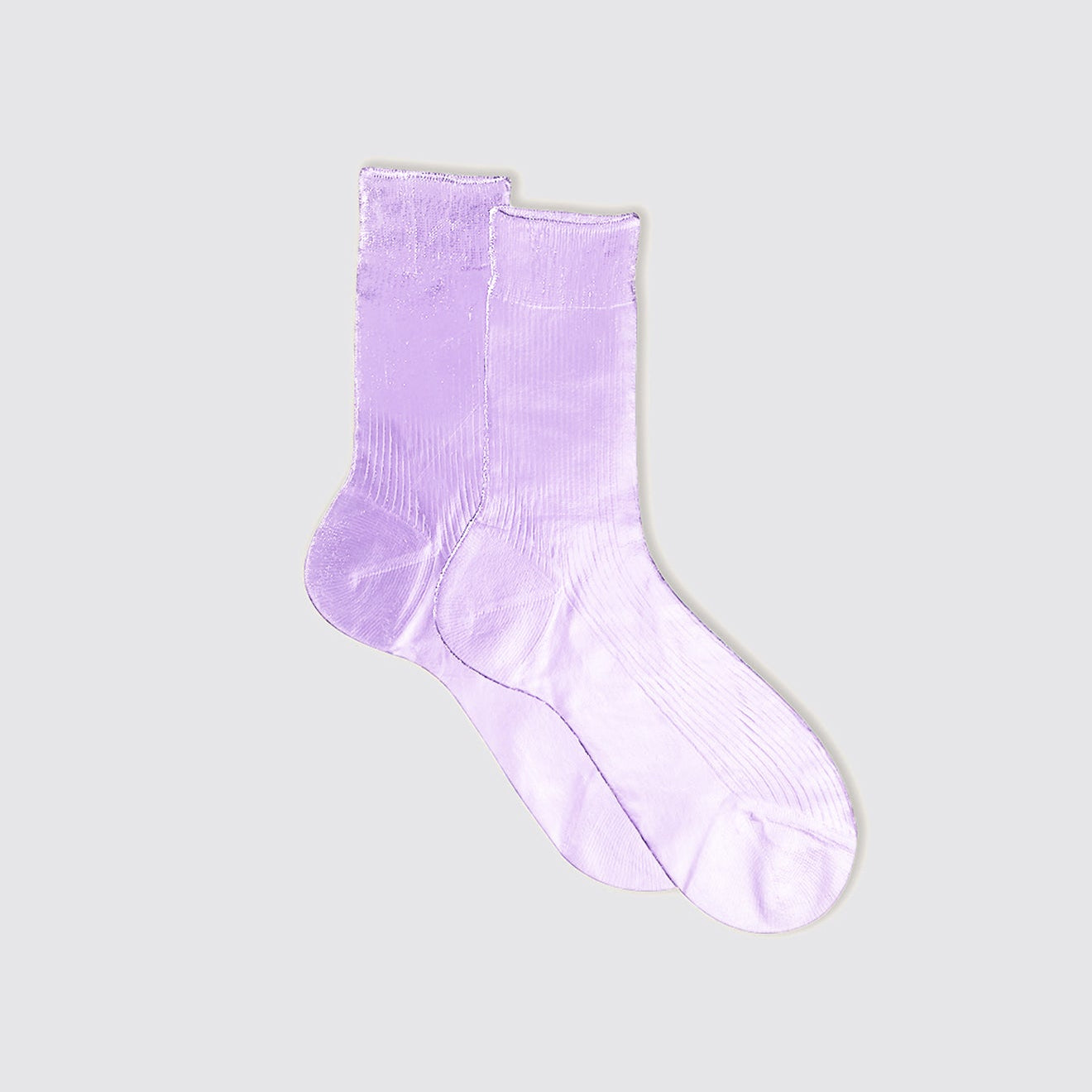 One Ribbed Laminated Silk Socks, Lilac