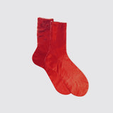 One Ribbed Laminated Silk Socks, Red