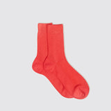 One Ribbed Silk Socks, Rosso Lacca
