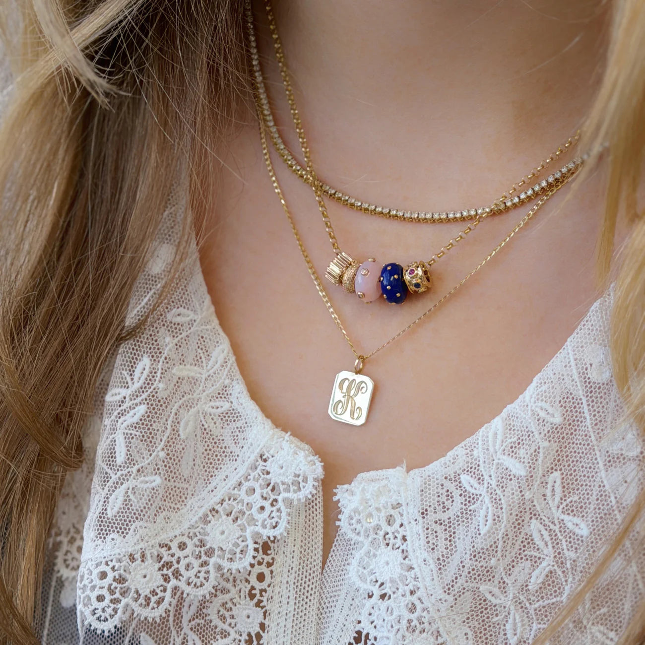 Pink Opal and Diamond Rondelle Bead Charm