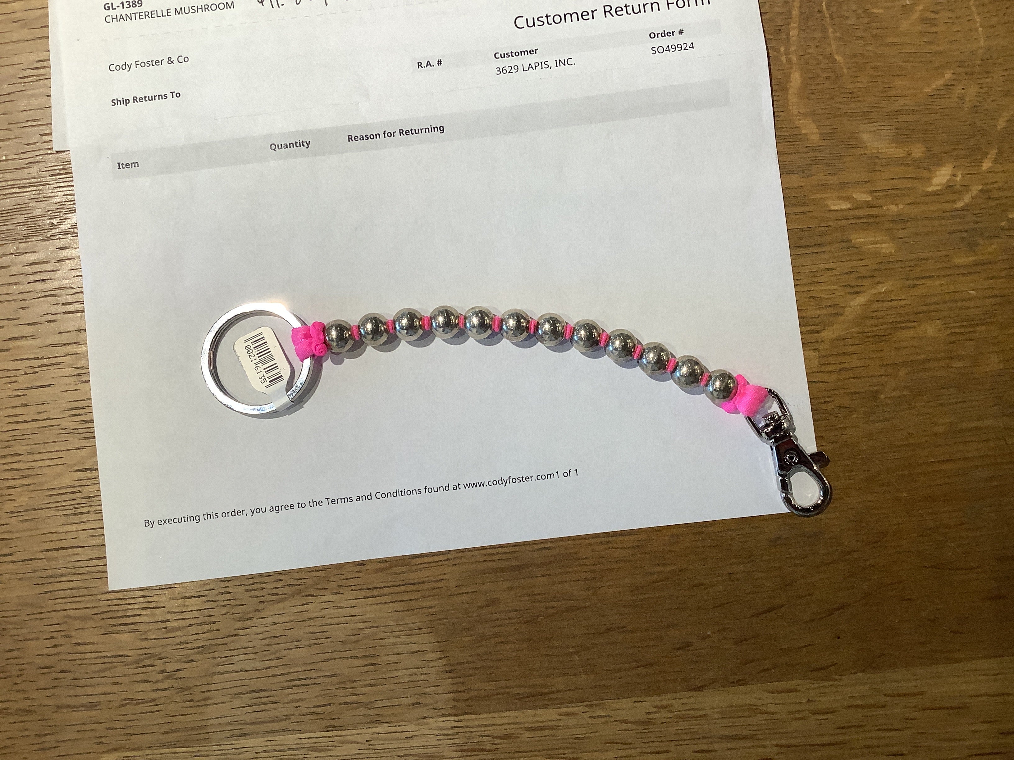 Short Perlen Sterling Silver Keychain, Pink
