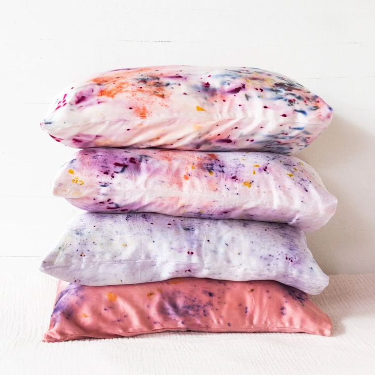Abstract Botanically Dyed Silk Pillowcase, Multi