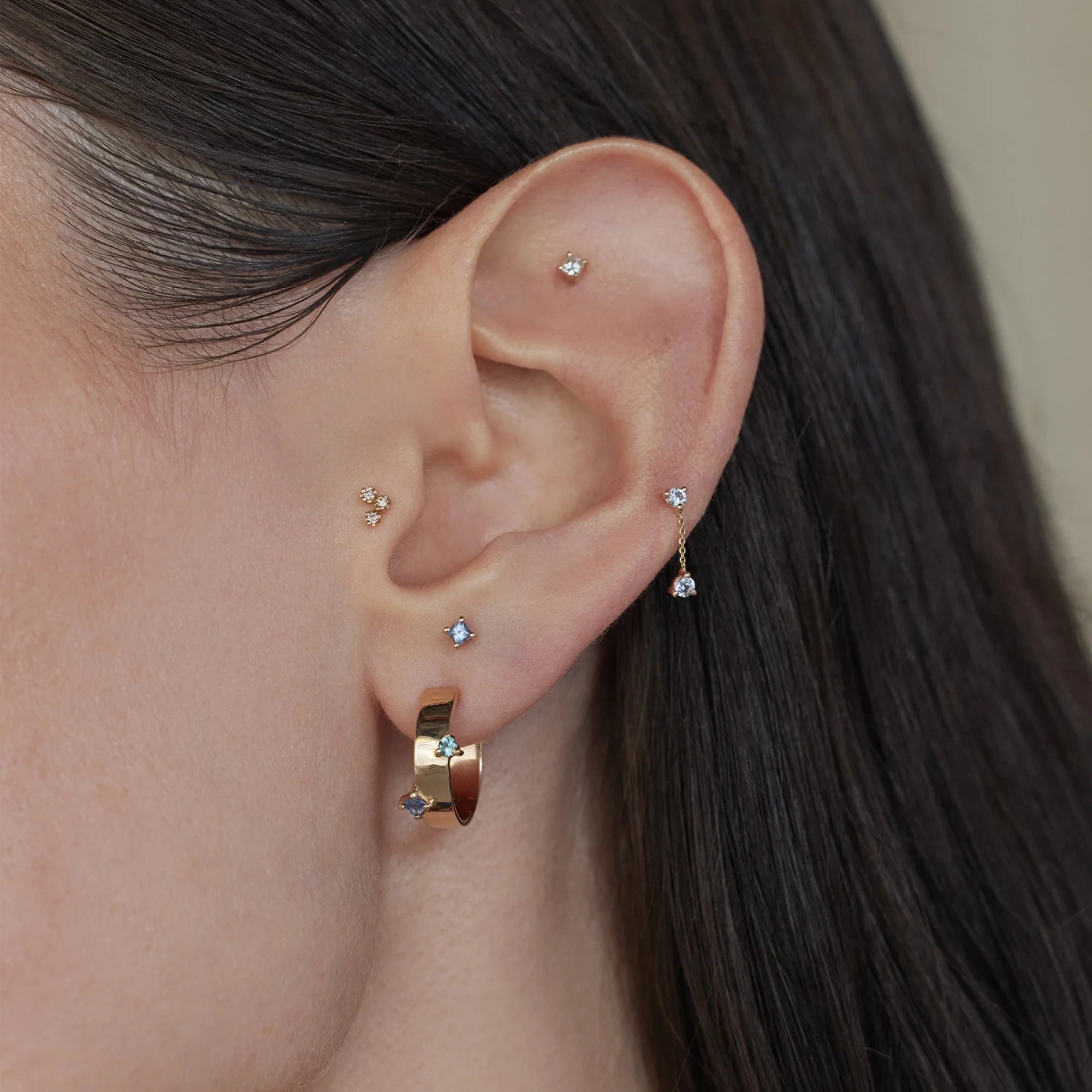 Sapphire and Green Tourmaline Bove Hoop Earrings