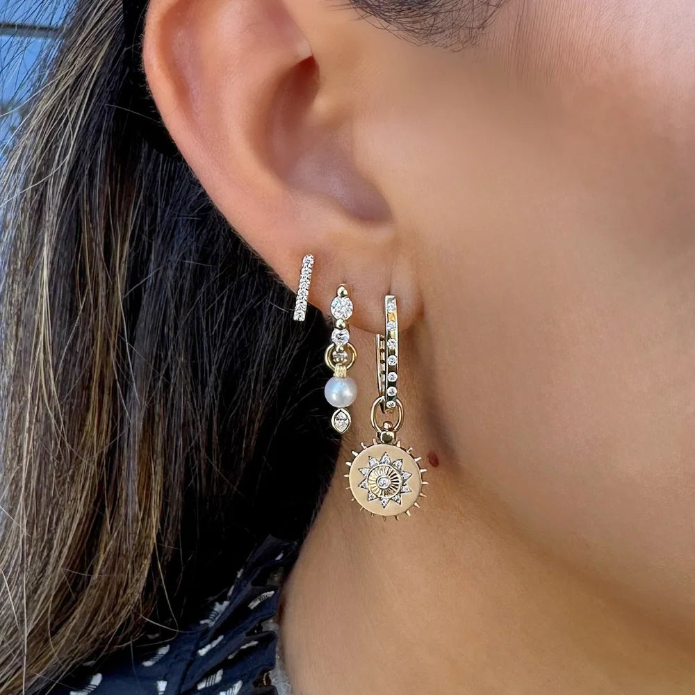 Classic Small Pearl and Marquise Diamond Earring Charm (Single)