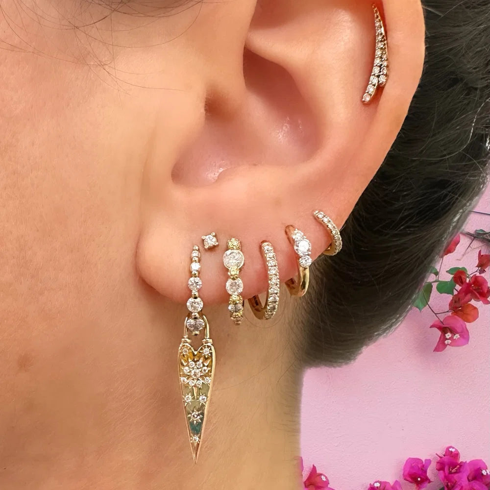 Small Engraved Diamond Hoop Earring (Single)