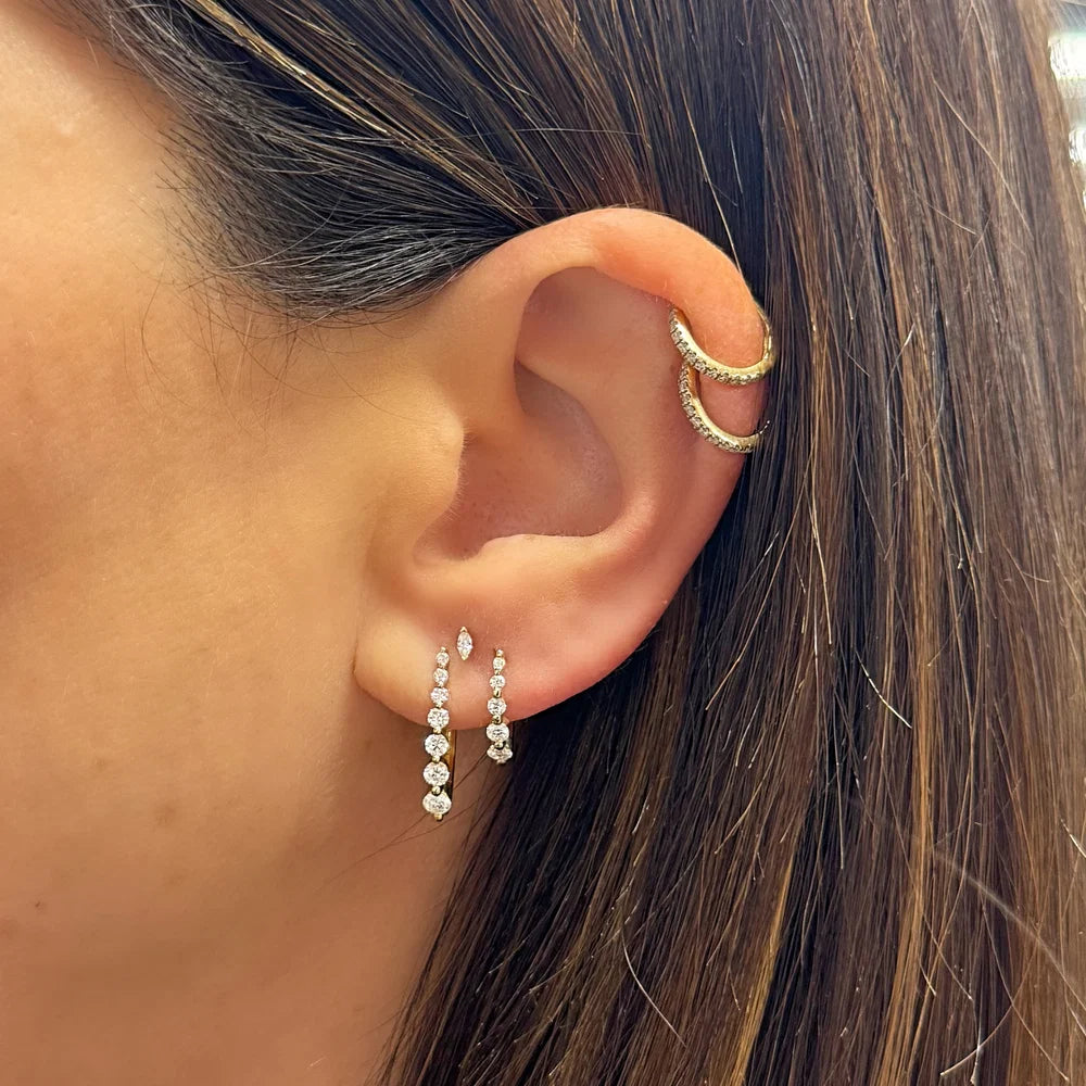 Large Oval Graduated Diamond Huggie Hoop Earring (Single)
