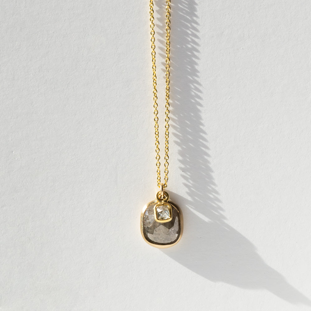 Rustic Diamond Necklace with Tiny Diamond Dangle