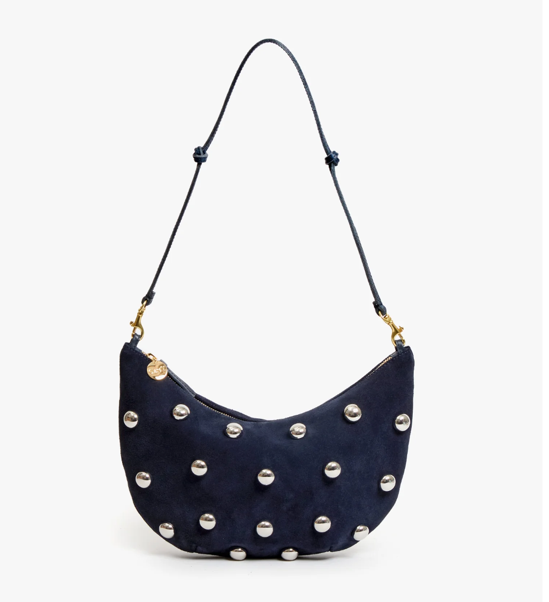 Lune Shoulder Bag, Navy Suede with Studs