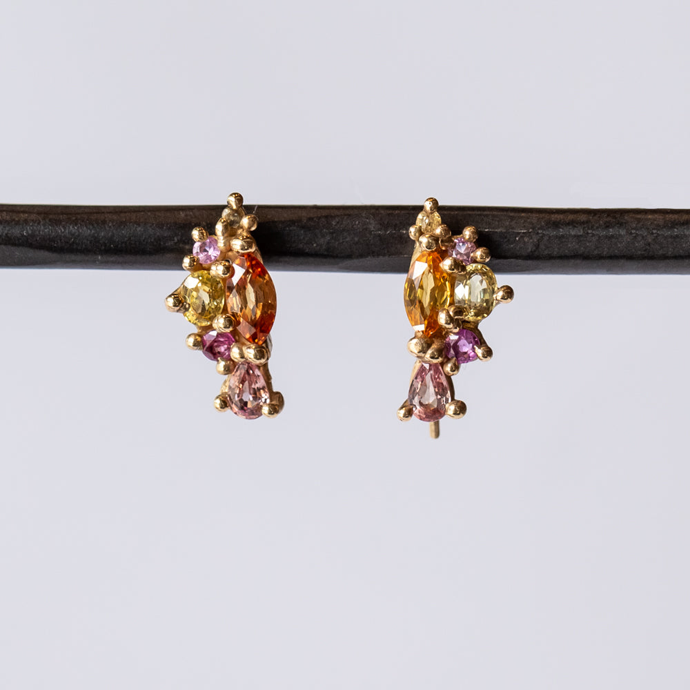 Yellow and Pink Sapphire Navette Creeper Earrings