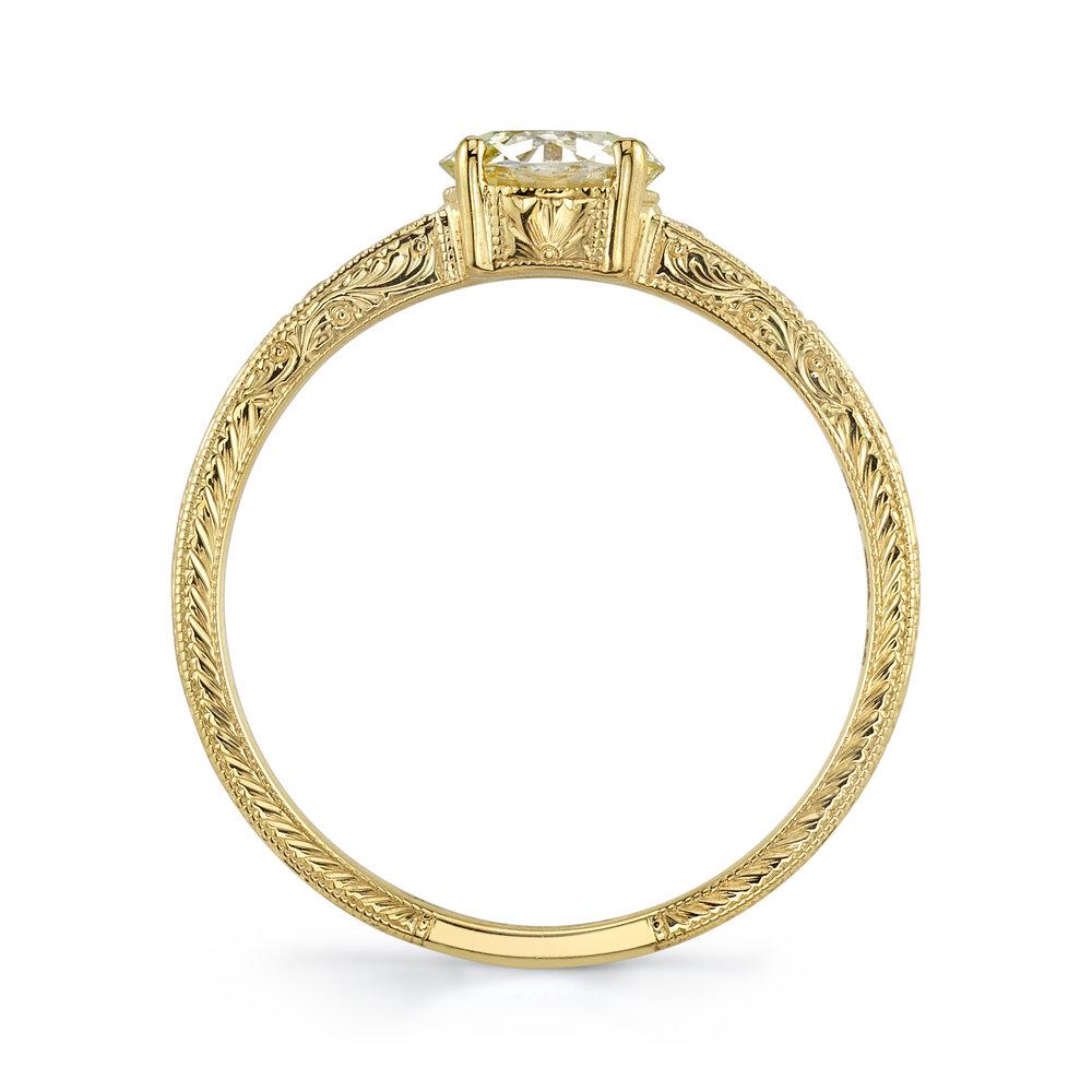 Single Stone gold ring with diamonds, side view