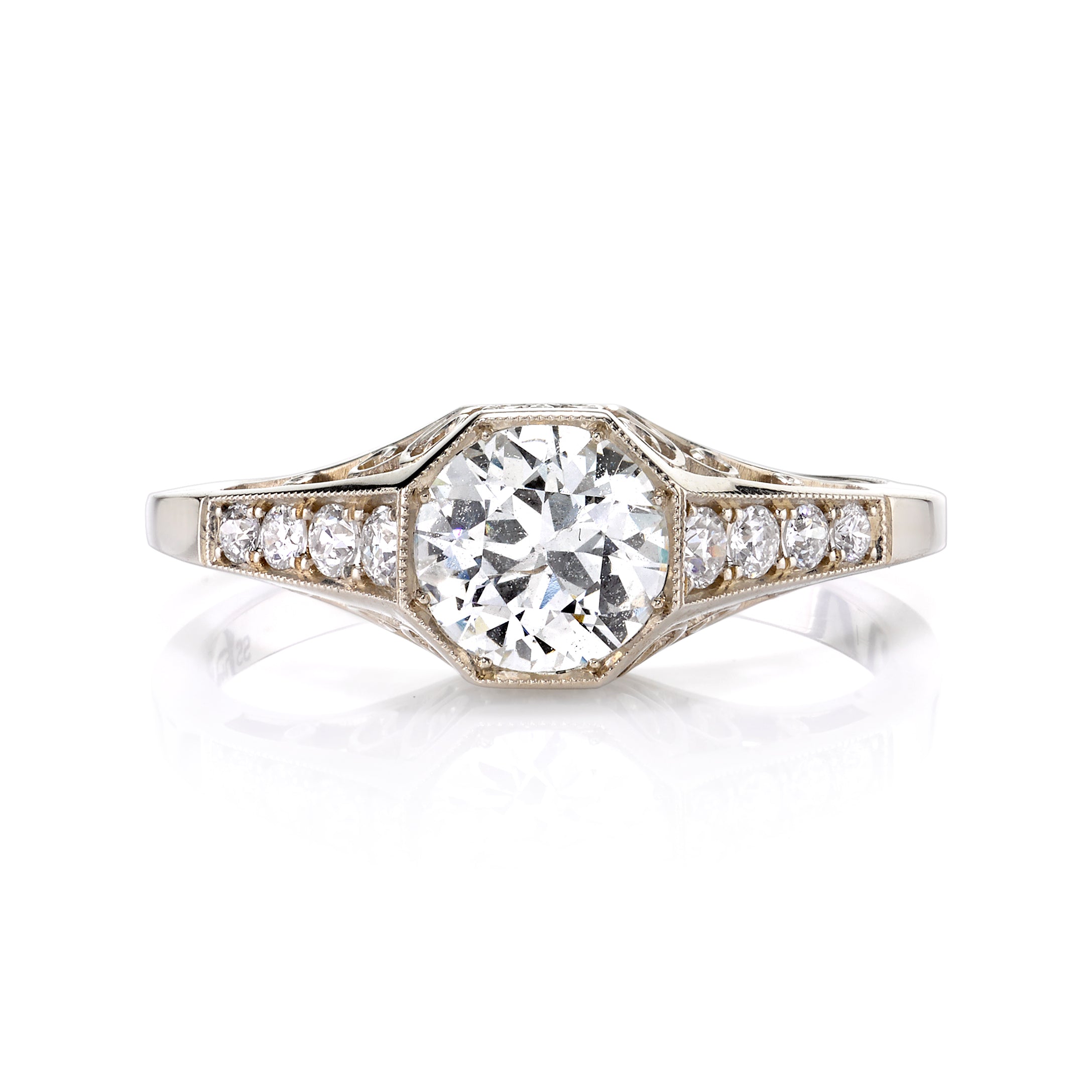 Single stone champagne gold ring with diamonds, front view