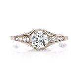 Single stone champagne gold ring with diamonds, front view