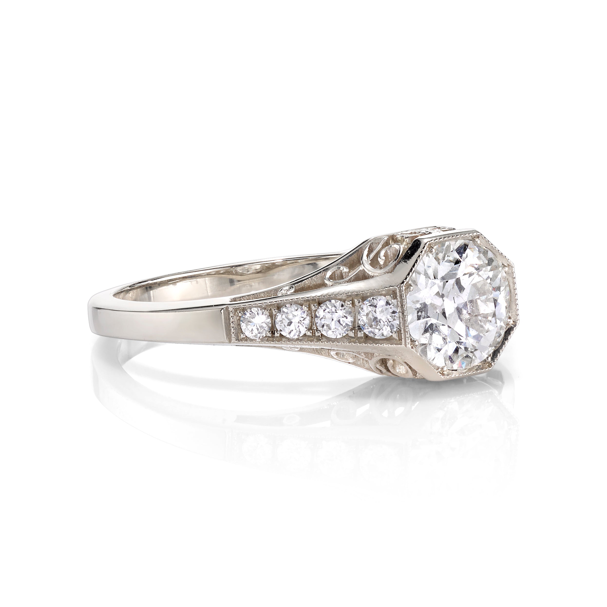 Single Stone champagne gold ring with diamonds, side view