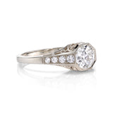 Single Stone champagne gold ring with diamonds, side view