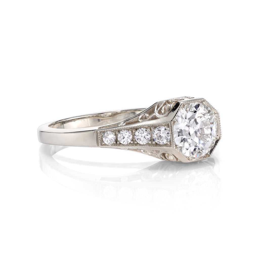 Single Stone champagne gold ring with diamonds, side view