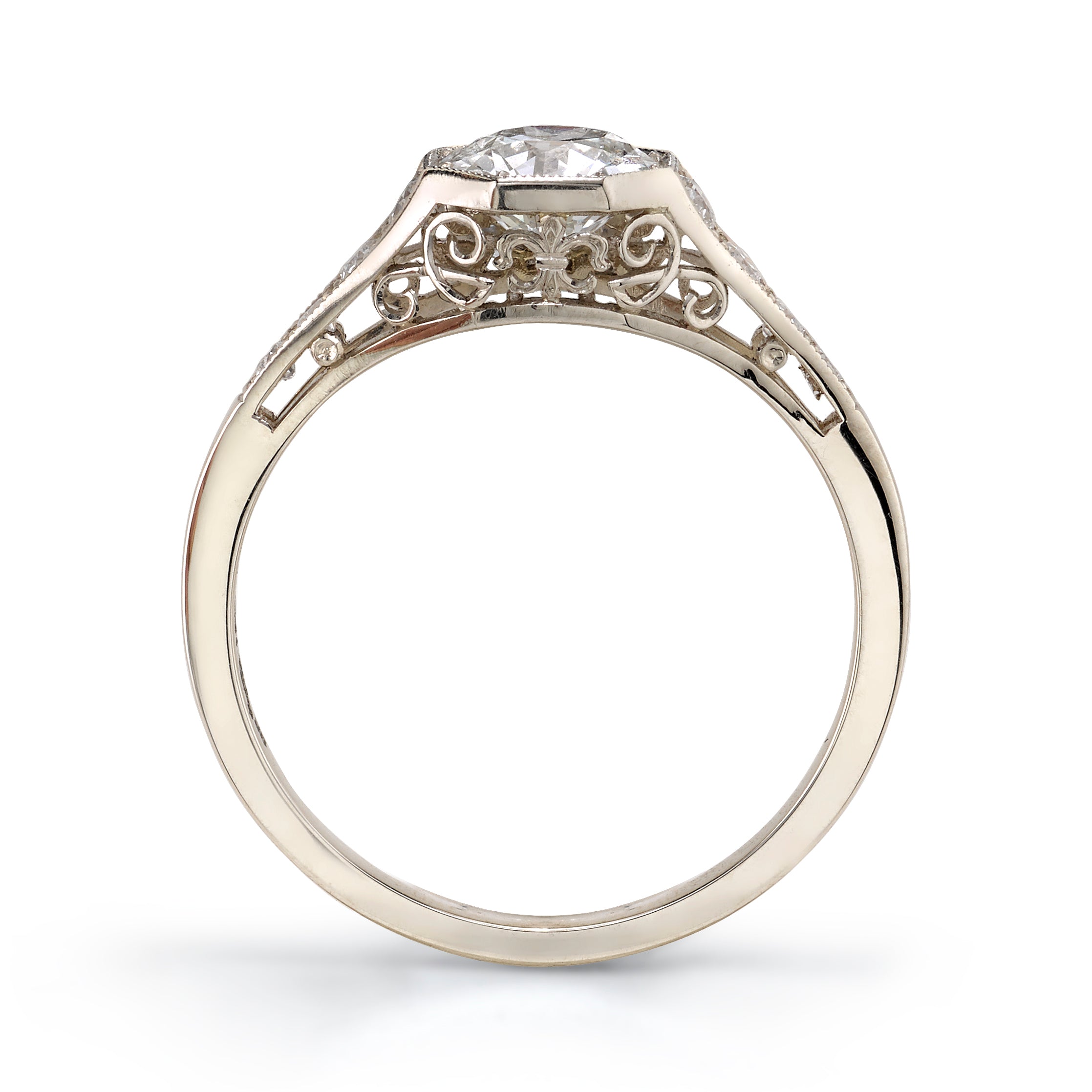 Single Stone champagne gold and diamond ring, side view