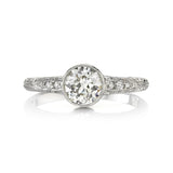 Single Stone platinum ring with diamonds, front view