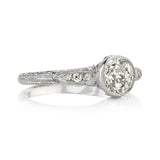 Single Stone platinum ring with diamonds, angled front view