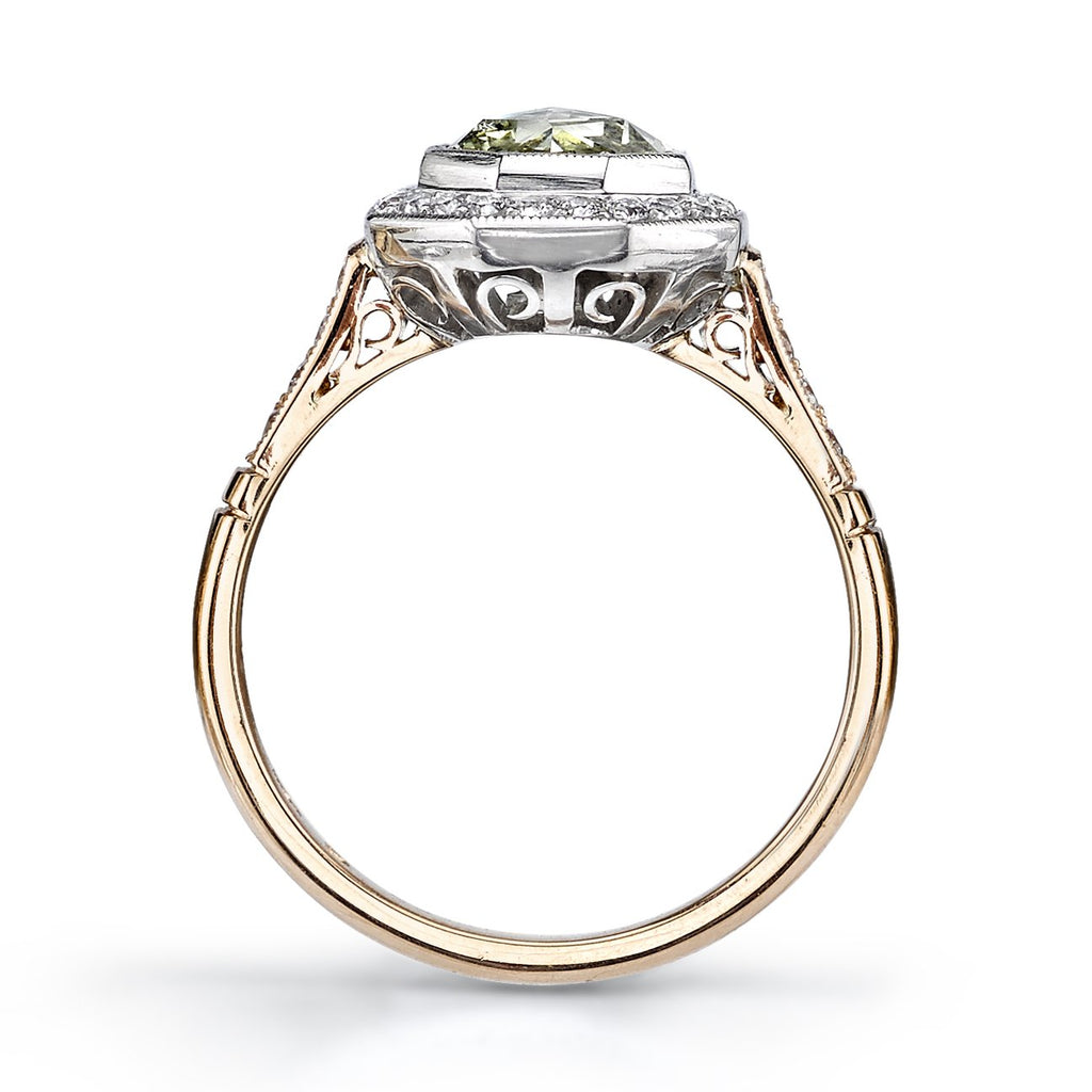 Single Stone rose gold and platinum ring with diamonds, side view