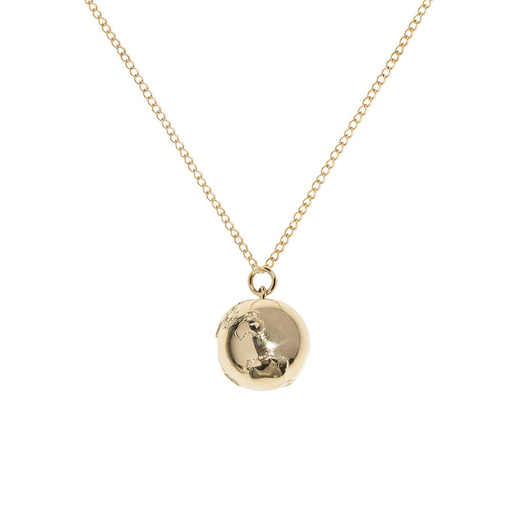 Zahava gold necklace globe pendant with diamond, front view