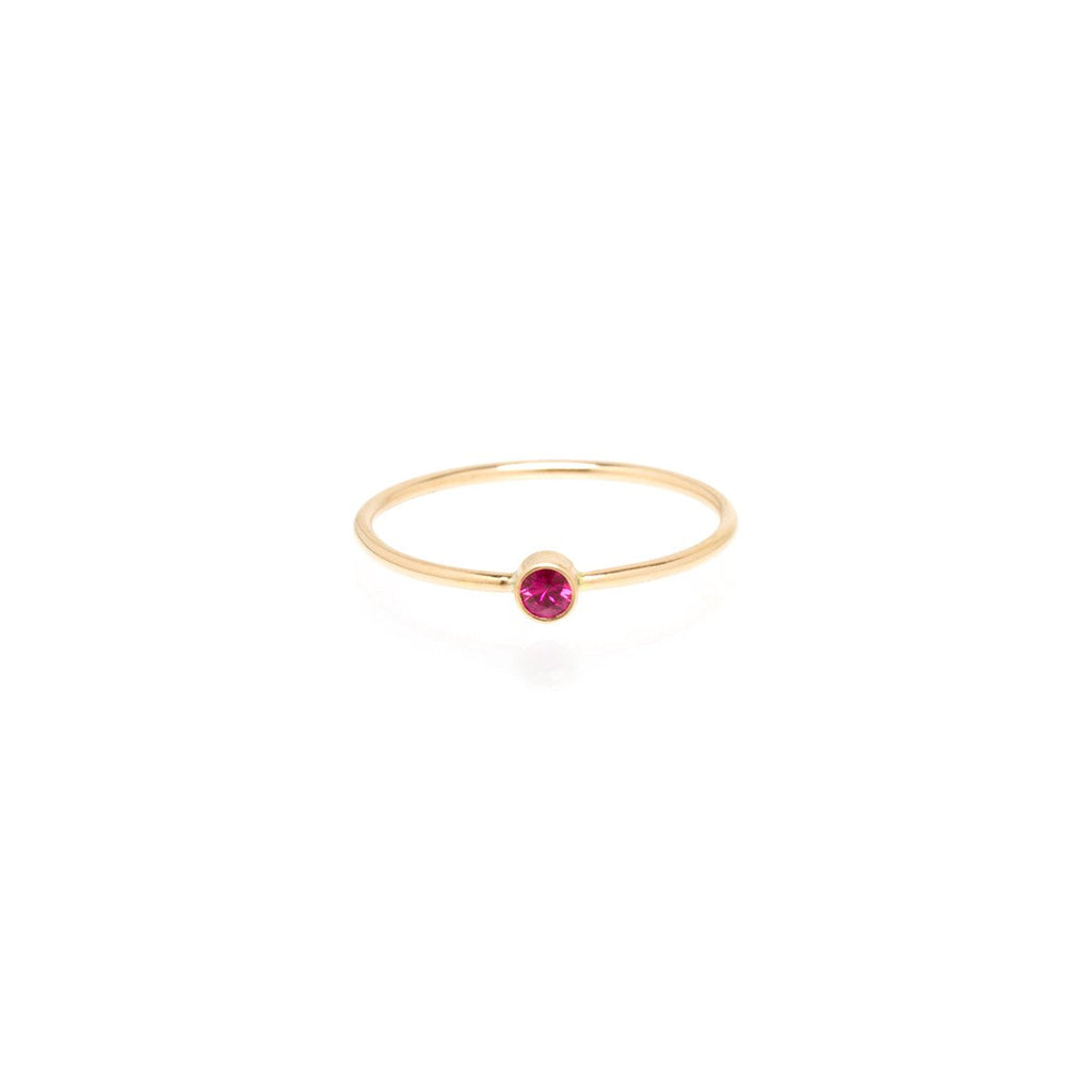 Zoe Chicco gold ring with tiny ruby, front view