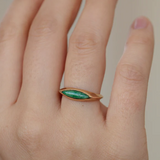 Wwake gold signet ring with jadeite on model, front view