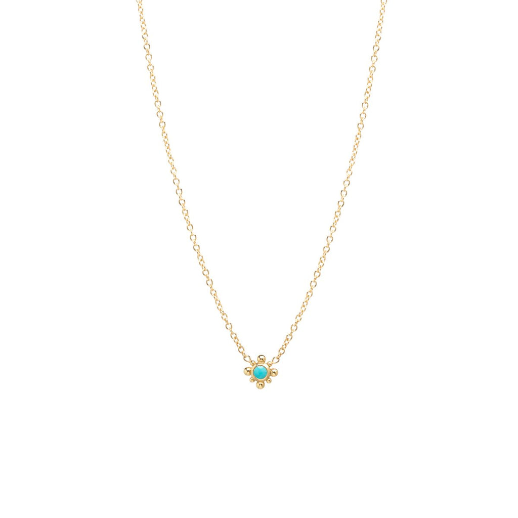 Zoe Chicco gold necklace with turquoise charm, front view