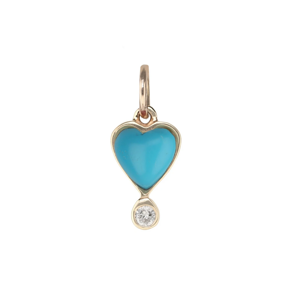 Zahava gold heart charm with turquoise and diamond, front view
