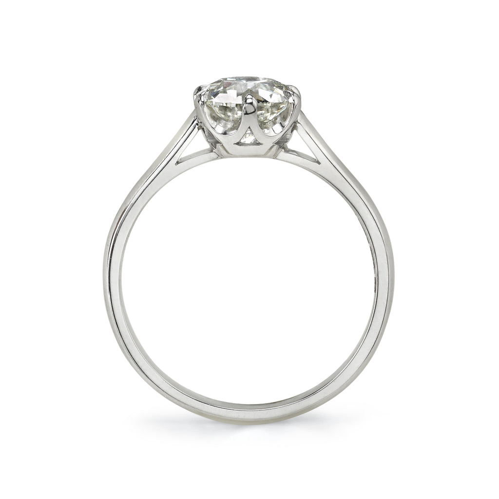 Single Stone platinum ring with diamond, side view