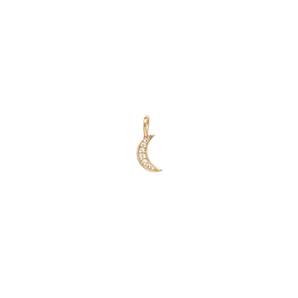 Zoe Chicco crescent moon charm with pave diamonds, front view