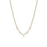 Zoe Chicco gold necklace with 5 dangling diamonds, front view