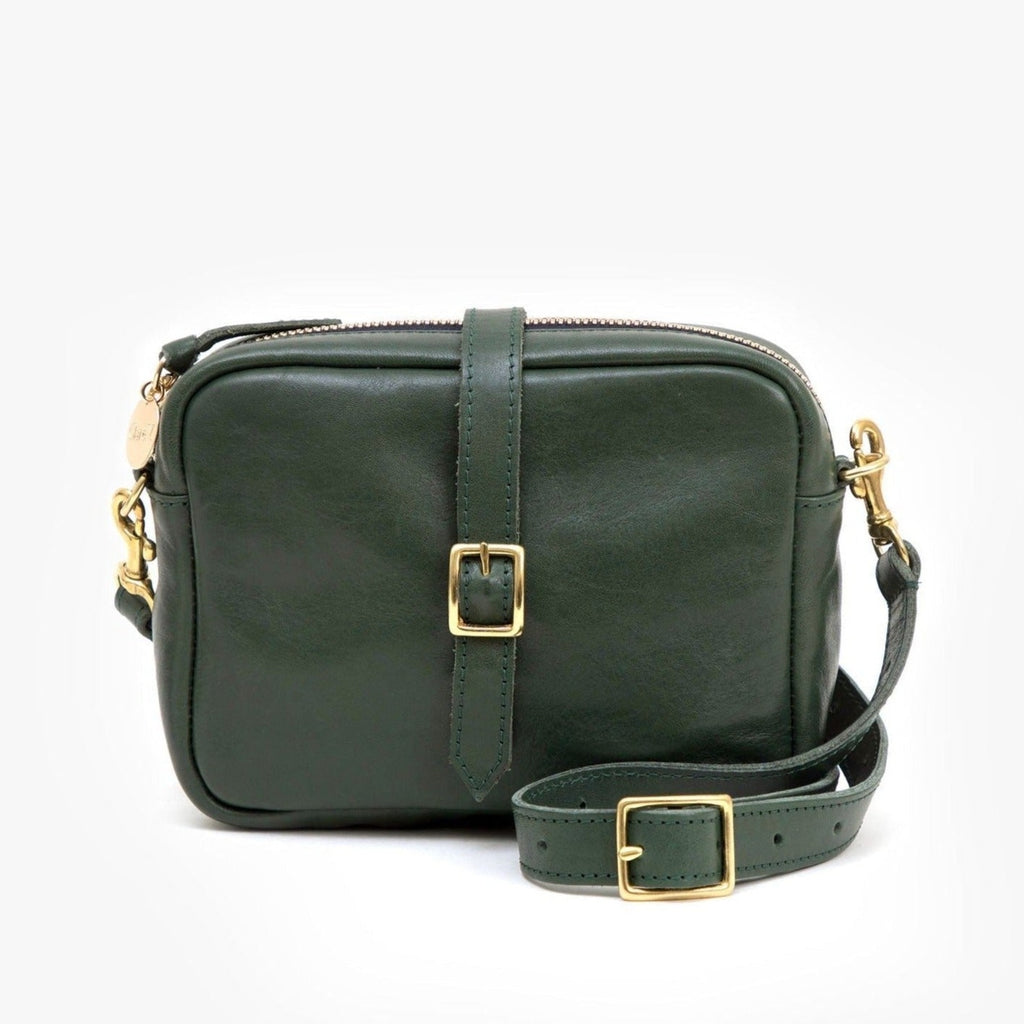 Clare V. green leather bag, front view