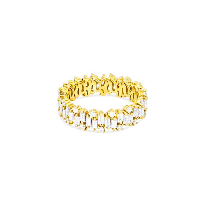 Suzanne Kalan gold band with diamonds, front view