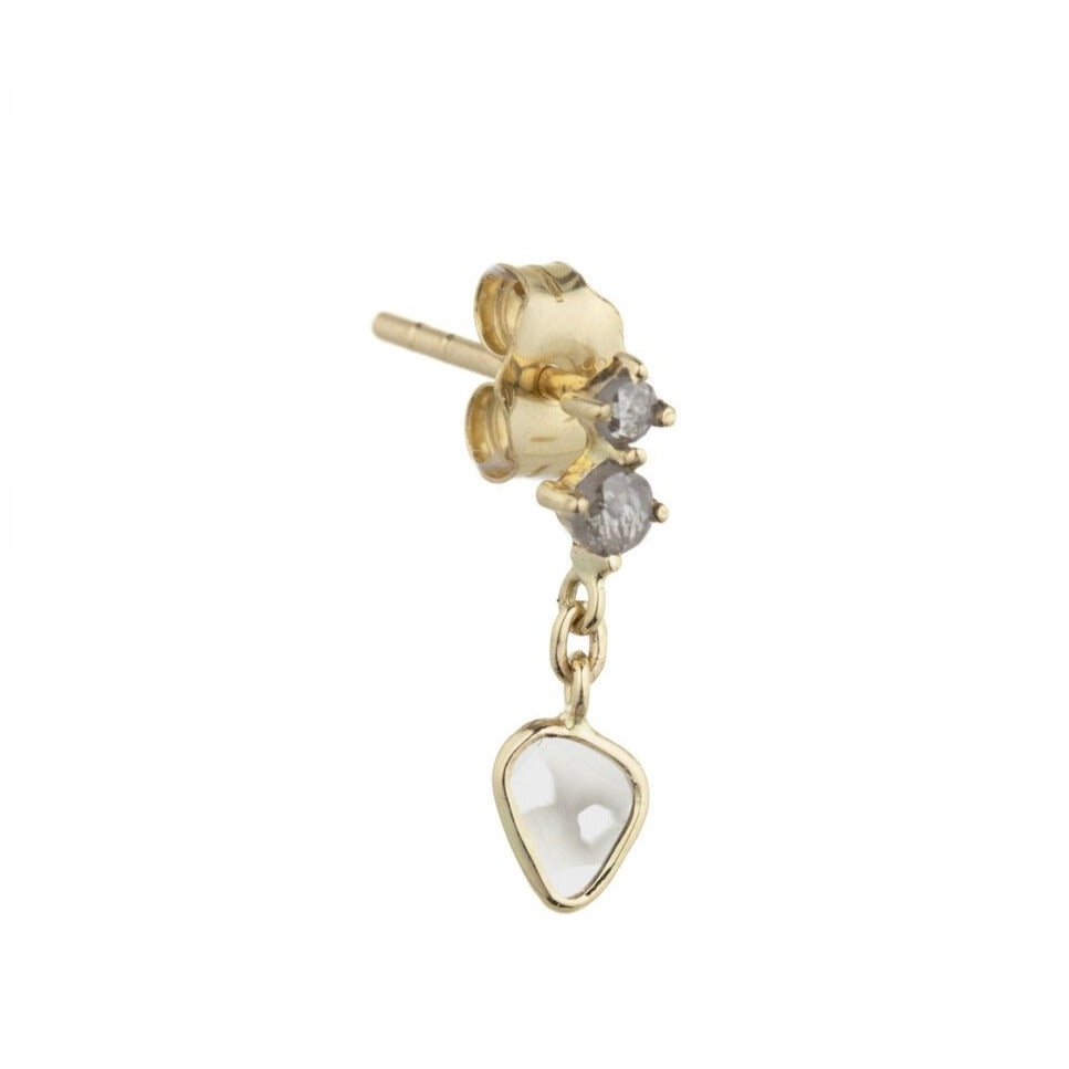 Celine D'aoust gold stud earring with diamonds, front view