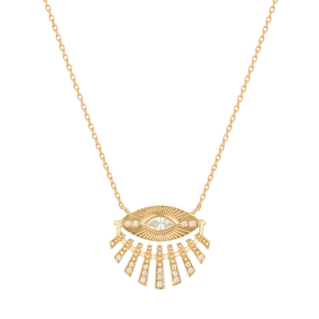 Celine D'aoust gold eye necklace with diamonds, front view